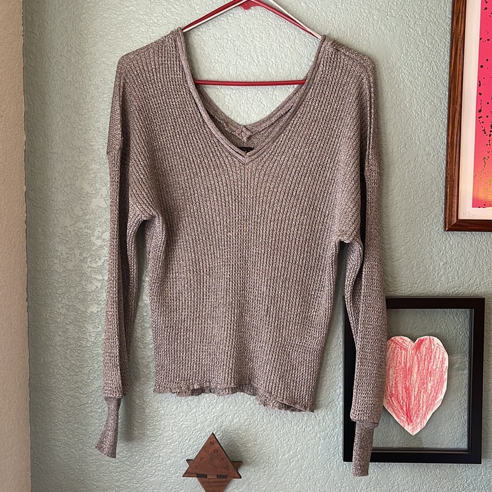 Zara Silver Gray Knit V-Neck Medium | Party Top